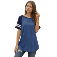 Blue Color Block Contrast Short Sleeve T-shirt