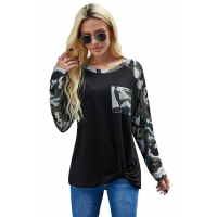 Black Camo Contrast Long Sleeve Top