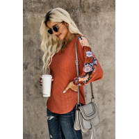 Orange Contrast Eyelet Thermal Knit Top