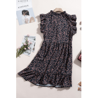 Leopard Print Ruffled Hemline Swing Dress