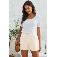 Beige Casual Drawstring Pocket Shorts