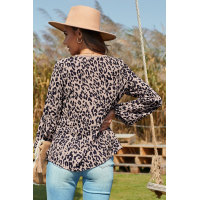 Khaki Leopard Print Patchwork Top