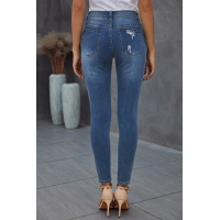 Blue Hollow Out Vintage Skinny Ripped Jeans