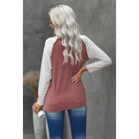 Gray Cowl Neck Stripe Splice Casual Long Sleeve Top