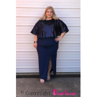 Blue Sequin Cape Plus Size Maxi Dress