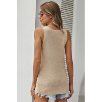 Khaki Sexy V Neck Twist Knit Vest 