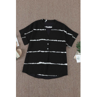 Black Striped Folded Short Sleeve Shirt