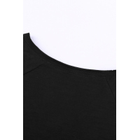 Black V Neck Short Sleeves Cotton Blend Tee with Front Pocket and Side Slits