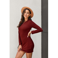 Red Long Sleeve Wrap Hem Mini Dress