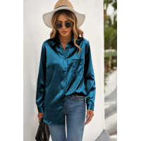 Green Satin Button Shirt with Pocket