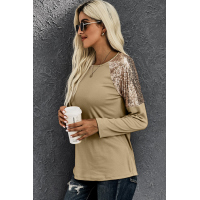 Apricot Sequin Shoulder Long Sleeve Top