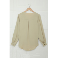 Khaki Button Up Puff Sleeve Shirt