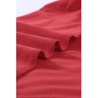 Red Buttoned Detail Cotton Blend Short Sleeve T-shirt