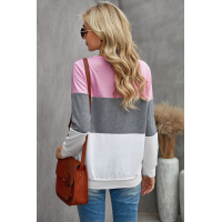 Multicolor Round Neck Long Sleeve Color Block Top