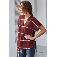 Red Striped Folded Short Sleeve Shirt