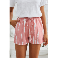 Pink Tie Dye Drawstring Casual Shorts