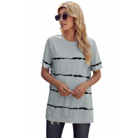 Gray Tie-dye Stripe Casual T-Shirt