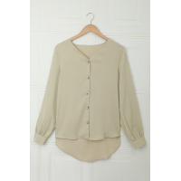 Khaki Button Up Puff Sleeve Shirt