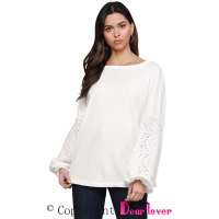 White Loose Casual Puffy Sleeve Top