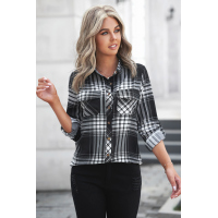 Black Plaid Button Shirt with Pockets