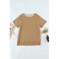 Brown Swiss Dot Texture Short Sleeve Top