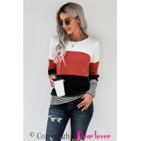 Stylish Colorblock Splicing Stripes Top