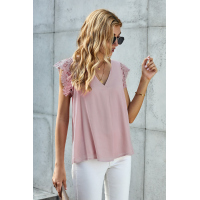 Pink Sleeveless Crochet Lace Blouse