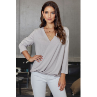 Light Gray Wrap Hi-lo Hem Blouse