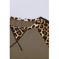 Khaki Leopard Stitching Long Sleeve Top