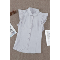 Sleeveless Button Closure Ruffled Linen Shirt 