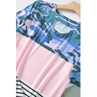 Camo Pink Striped Patchwork Tee