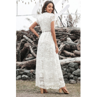 White V Neck Lace Maxi Dress