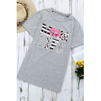 Leopard Mom Life Lips Gray T-Shirt