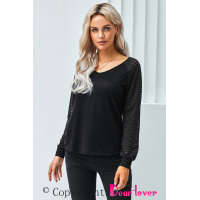 Black Sheer Stripe V-Neck Top 