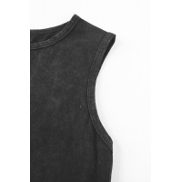 Black Round Neck Cotton Blend Tank