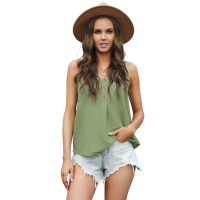 Green Button Textured Cotton Tank Top