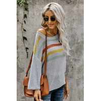 Multicolor Stripes Print Gray Knit Top