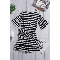 Black Stripes Ruffle Short Dress