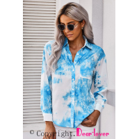 Blue Whirlwind Tie Dye Button Shirt with Pocket