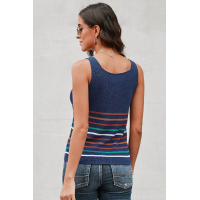 Multicolor Stripes Blue Knit Tank Top