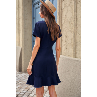 Blue Tassel Ruffle Short Sleeve Mini Dress