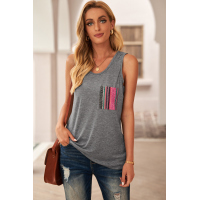 Gray Casual Women Tank Top with Multicolor Pocket