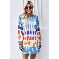 Blue Tie Dye Long Sleeve Sweatshirt Dress