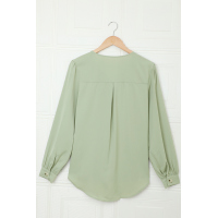 Green Button Up Puff Sleeve Shirt