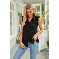 Black Turn-down Collar Ruffle Polka Dot Tank