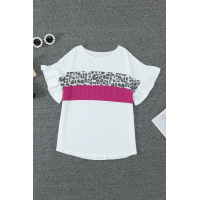 White Leopard Color Block Short Sleeve Tee