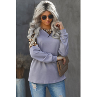 Gray Leopard Stitching Long Sleeve Top