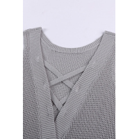 Gray Crisscross Hollow-out Knit Tank Top