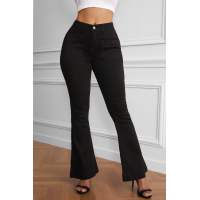 Black Vintage Casual Pocket Flared Jeans