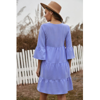 Sky Blue Cotton Tiered Babydoll Tunic Dress